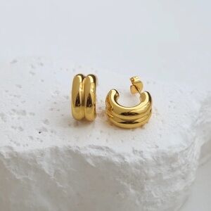 Gold IP Plated Stainless Steel Chunky Huggie Hoop Earrings